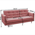 Canapea tapiţată cu 3-locuri, material textil roz învechit, AMEDIA