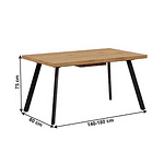 Masă de luat masa, pliabilă, stejar / metal, 140-180x80 cm, AKAIKO
