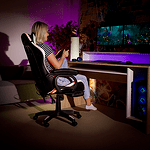 Scaun de birou / joc cu iluminare LED RGB, negru / alb, JOVELA