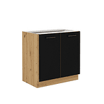 Dulap de bucătărie inferior, negru mat / stejar artizan, MONRO 80 D 2F BB