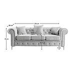 Canapea de lux 3 locuri, stofă gri deschis Velvet, ROMANO