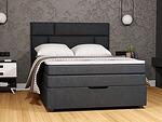 Pat tapitat boxspring cu saltea si topper pentru saltea, Sani Delux, 140 x 200 cm, Negru