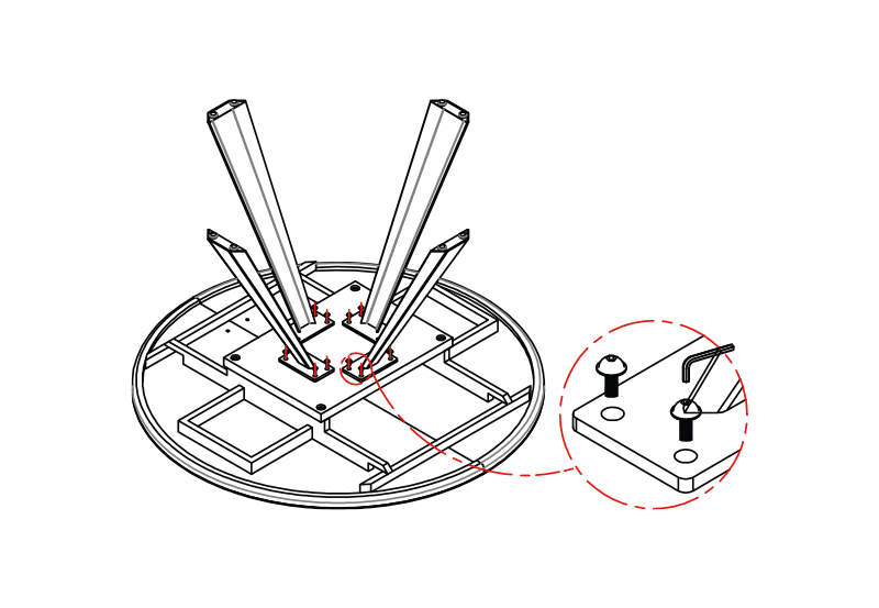 Монтаж и демонтаж на кръглата разтегателна трапезна маса DOMINIK