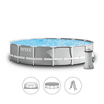Сглобяем басейн Intex Prism Frame 26724NP, кръгъл, Ø457 x 107 см – комплект с филтърна помпа с картушен филтър, подложка, покривало и стълба