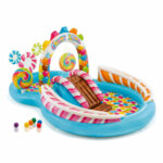 Детски надуваем център за игра с водна пръскалка и пързалка Intex Candy Zone (Бонбонландия) 57149NP, 295 x 191 x 130 см