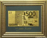 Златна банкнота 500 Евро на сив фон в рамка под стъклено покритие - Реплика