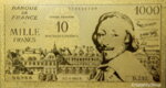 Златна банкнота 1000 Френски Франка в прозрачна стойка - Реплика