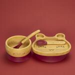 Персонализиран бамбуков комплект за бебе | Купичка и чинийка Заек с вакуумно дъно и 2 бамбукови лъжички от Yum Yum Bamboo