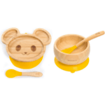 Комплект от бамбукова купичка и чинийка Мишка с вакуумно дъно от Yum Yum bamboo