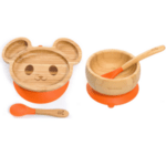 Комплект от бамбукова купичка и чинийка Мишка с вакуумно дъно от Yum Yum bamboo