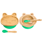 Комплект от бамбукова купичка жаба и чинийка Заек с вакуумно дъно и 2 бамбукови лъжички от Yum Yum bamboo
