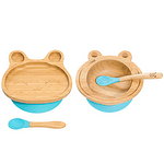 Комплект от бамбукова купичка жаба и чинийка Заек с вакуумно дъно от Yum Yum bamboo