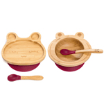 Комплект от бамбукова купичка жаба и чинийка Заек с вакуумно дъно от Yum Yum bamboo