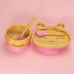 Персонализиран бамбуков комплект за бебе | Купичка и чинийка Заек с вакуумно дъно и 2 бамбукови лъжички от Yum Yum bamboo