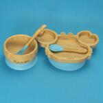 Персонализиран бамбуков комплект за бебе | Купичка и чинийка Рак с вакуумно дъно и 2 бамбукови лъжички от Yum Yum Bamboo