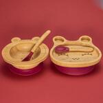 Персонализиран бамбуков комплект за бебе | Купичка Жаба и чинийка Заек с вакуумно дъно от Yum Yum bamboo