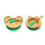 Персонализиран бамбуков комплект за бебе | Купичка Жаба и чинийка Мишка с вакуумно дъно от Yum Yum bamboo