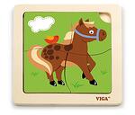 Дървен плосък пъзел 4 части - Кон, Viga Toys