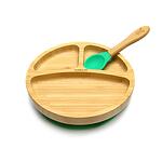 Бамбукова чинийка с вакуумно дъно - кръгла и бамбукова лъжица от Yum Yum Bamboo