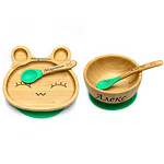 Персонализиран бамбуков комплект | Голяма Купичка с лъжичка и чинийка Заек с лъжица от Yum Yum Bamboo
