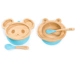 Комплект от бамбукова купичка Жаба и чинийка Мишка с вакуумно дъно от Yum Yum Bamboo