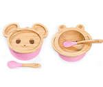 Комплект от бамбукова купичка Жаба и чинийка Мишка с вакуумно дъно от Yum Yum Bamboo