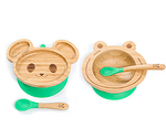 Комплект от бамбукова купичка Жаба и чинийка Мишка с вакуумно дъно от Yum Yum Bamboo
