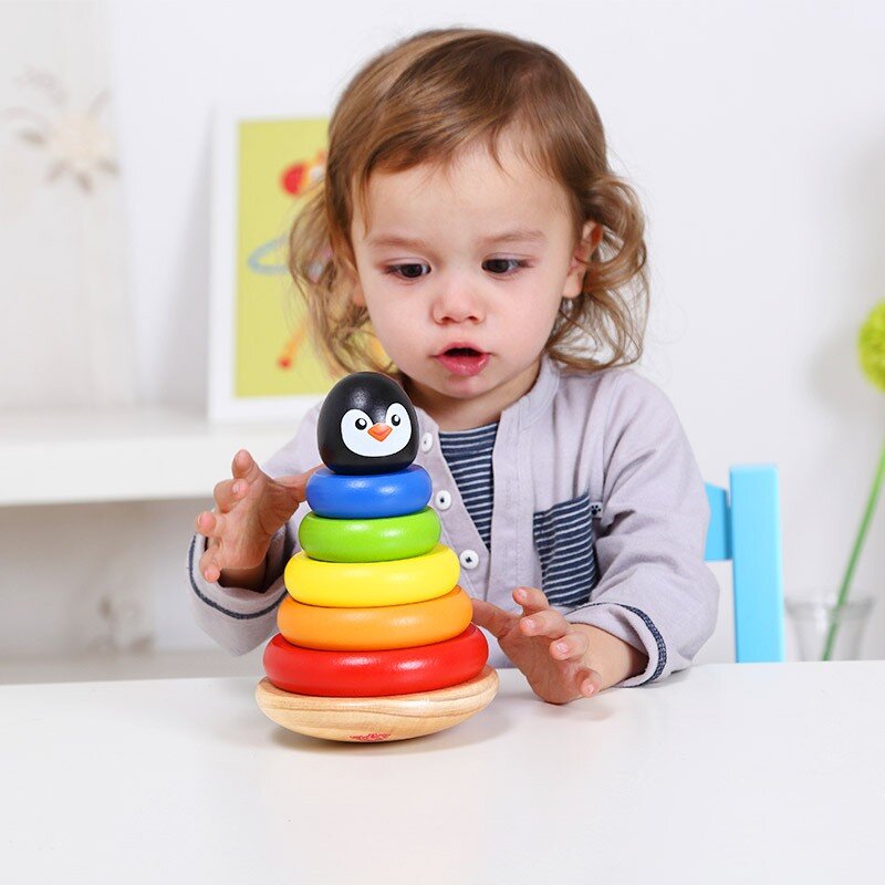 Дървена кула за нанизване - Пингвин, Tooky Toy