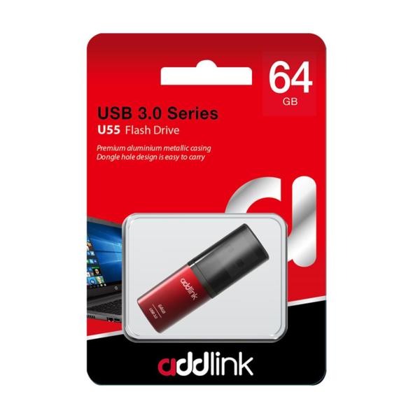 Addlink флашка Flash U55 64GB USB 3.0 Aluminium Red - ad64GBU55R3 Addlink флашка Flash U55 64GB USB 3.0 Aluminium Red - ad64GBU55R3