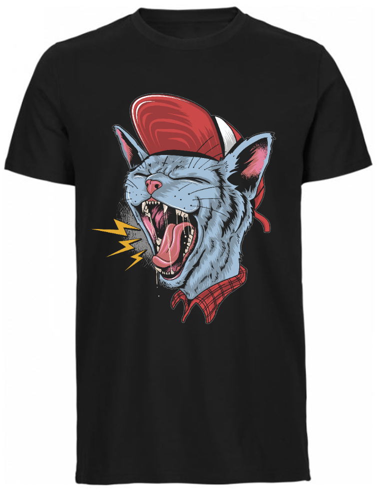 Мъжка черна тениска с щампа Scream Cat