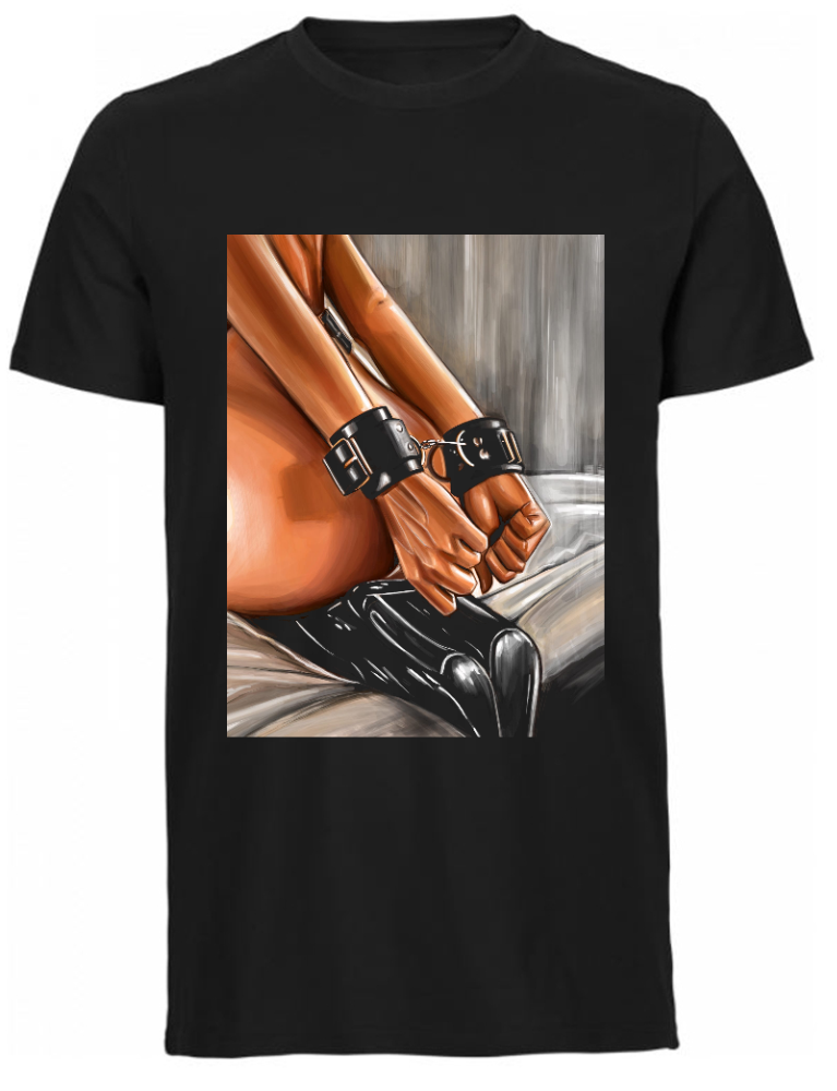 Мъжка черна тениска с щампа Тied up girl-Copy