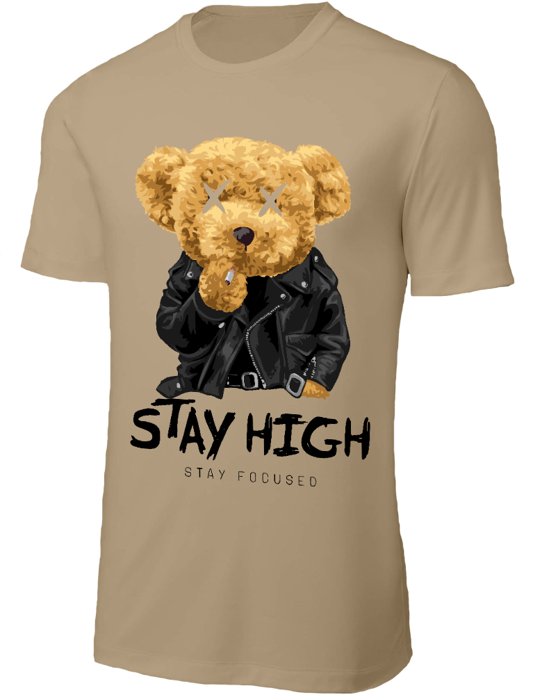 Мъжка черна тениска с щампа Teddy Bear Stay High