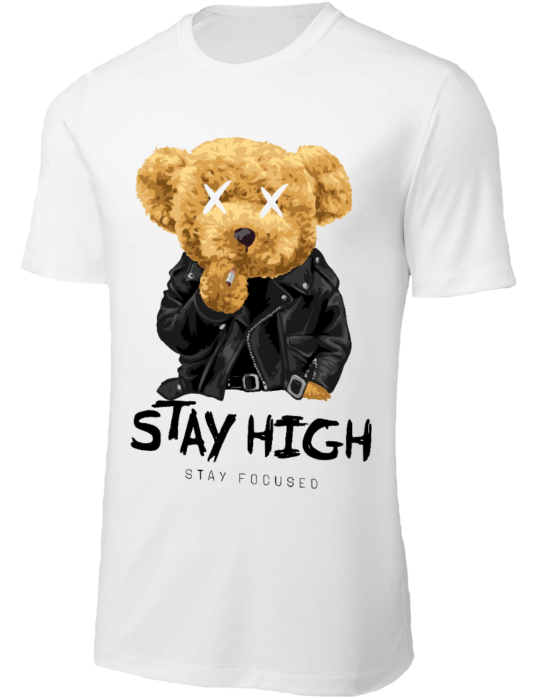 Мъжка черна тениска с щампа Teddy Bear Stay High