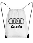 Унисекс бяла раница тип мешка с щампа "Audi"