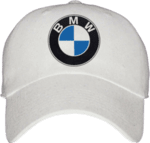 Унисекс бяла шапка с козирка и щампа "BMW"