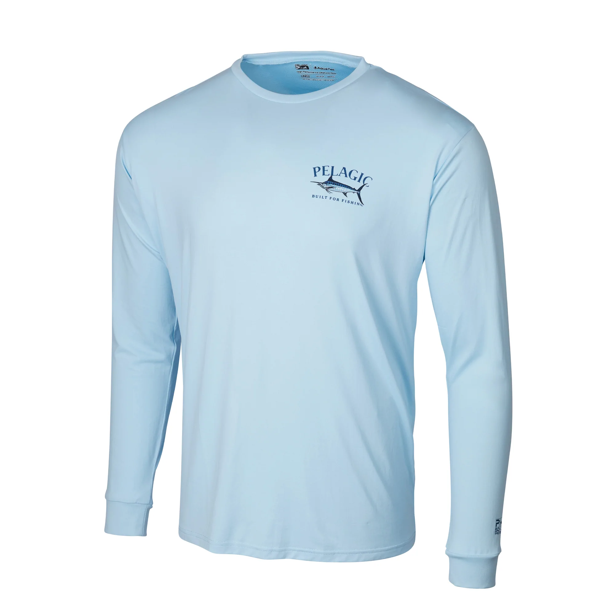 Тениска с дълъг ръкав и качулка UPF 50+ PELAGIC PREMIUM LONG SLEEVE TEE Blue Marlin Turquoise