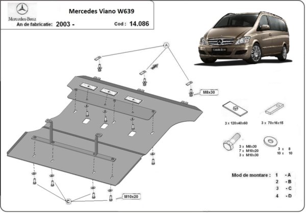 Метална кора под двигател и скоростна кутия MERCEDES VITO/VIANO (W639) от 2003 до 2014