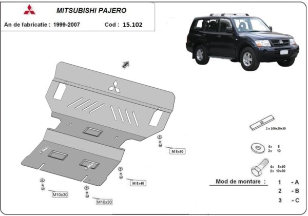 Метална кора под двигател MITSUBISHI PAJERO от 2000 до 2006