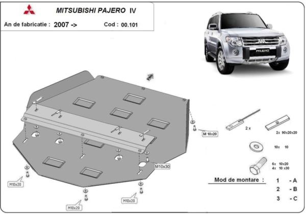 Метална кора под скоростната кутия и диференциал MITSUBISHI PAJERO от 2007