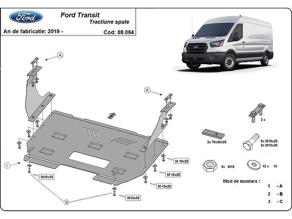 Метална кора под двигател скоростна кутия и радиатор за FORD TRANSIT товарен след 2013г