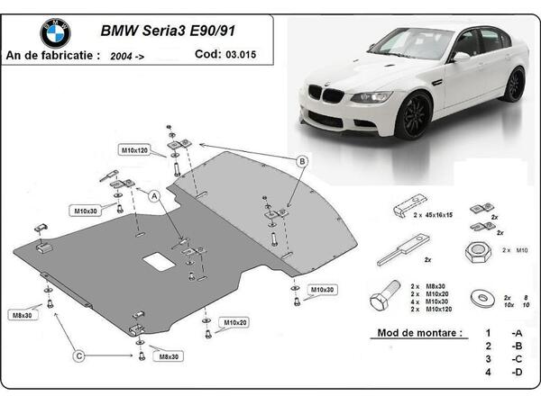 Метална кора под двигател BMW 3 Ser (E90) от 2008 до 2011-Copy