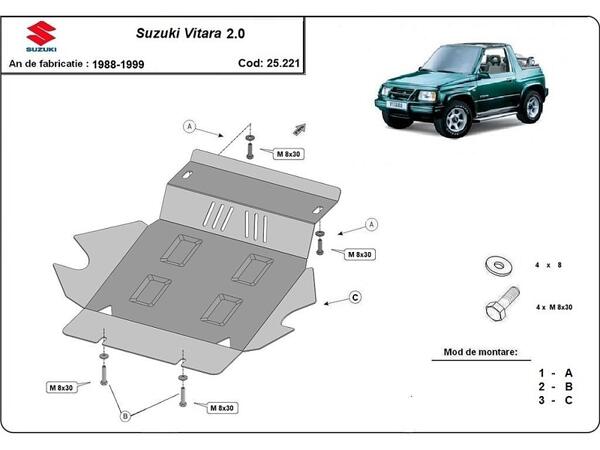 Метална кора под двигател радиатор за SUZUKI VITARA (ET, TA) от 1989 до 1999