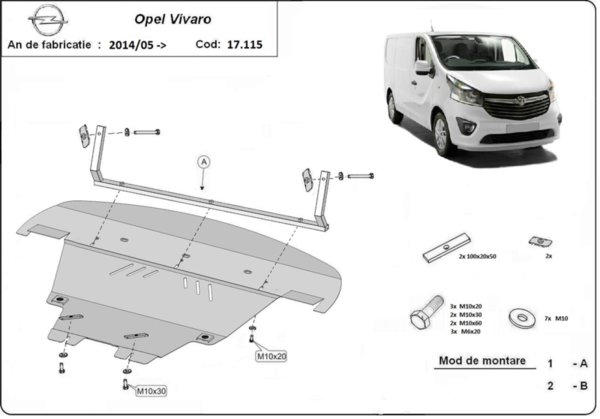 Метална кора под двигател и скоростна кутия след 2014 OPEL VIVARO от 2006