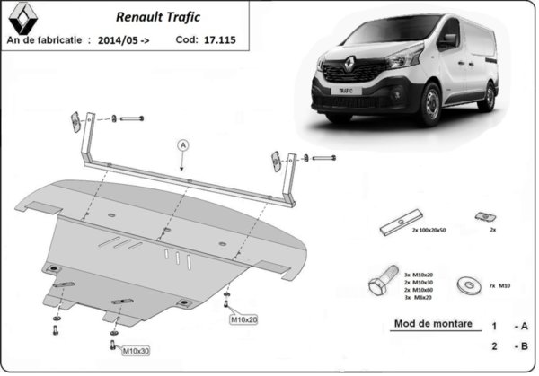 Метална кора под двигател и скоростна кутия след 2015 RENAULT TRAFIC от 2014