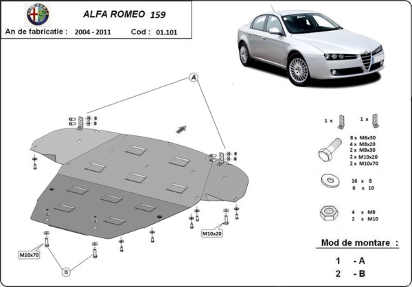 Метална кора под двигател и скоростна кутия ALFA ROMEO 159 (939) от 2005 до 2011