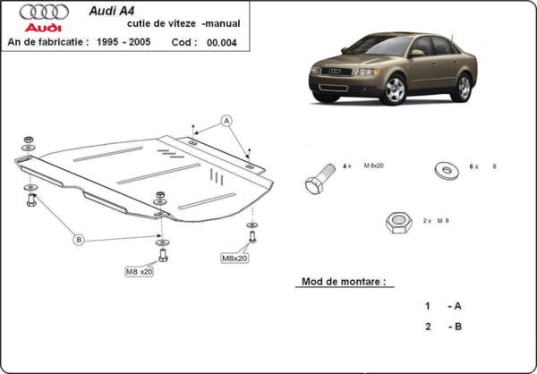 Метална кора под скоростна кутия AUDI A4 (8D2, B5) от 1994 до 2001