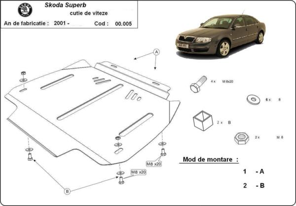 Метална кора под скоростна кутия SKODA SUPERB от 2002 до 2008