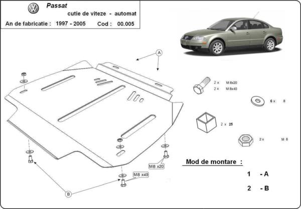 Метална кора под скоростна кутия VOLKSWAGEN PASSAT от 2000 до 2005