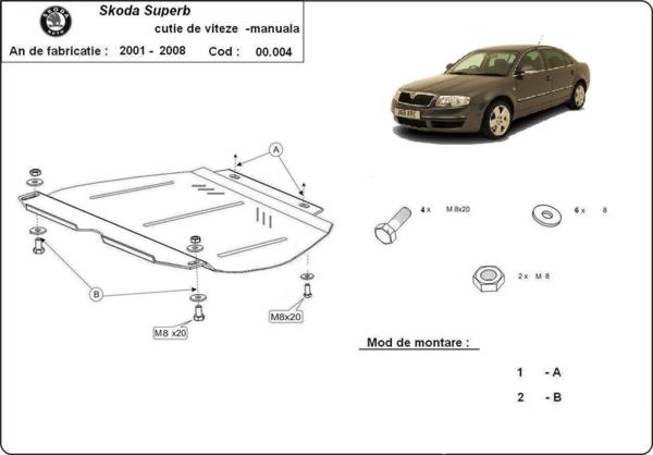 Метална кора под скоростна кутия SKODA SUPERB от 2002 до 2008