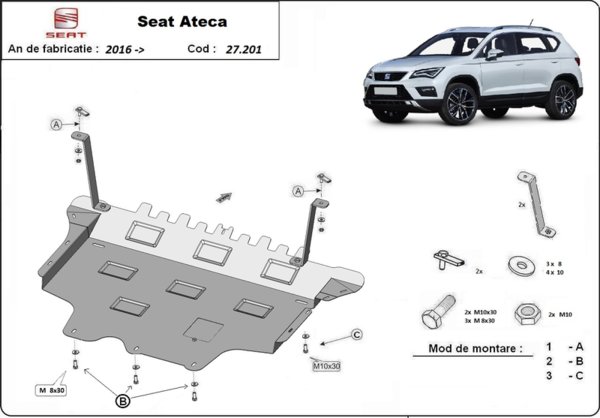Метална кора под двигател и скоростна кутия SEAT ATECA от 2016